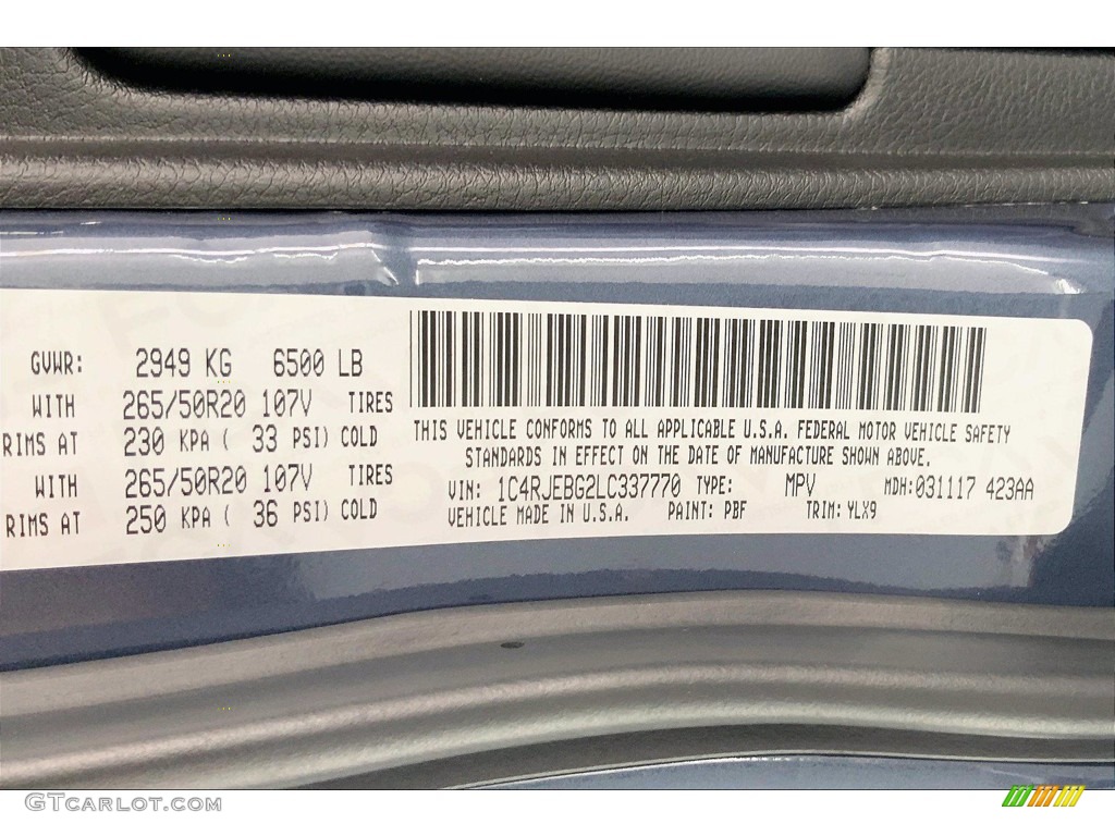 2020 Grand Cherokee Color Code PBF for Slate Blue Pearl Photo #142260188