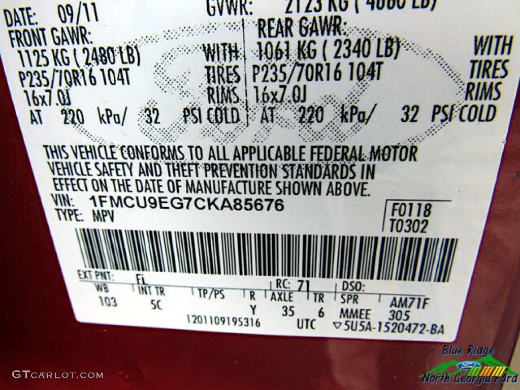 2012 Escape Limited V6 4WD - Toreador Red Metallic / Camel photo #23
