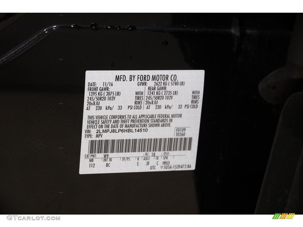 2017 MKX Color Code W9 for Diamond Black Photo #142289377