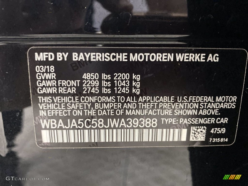 2018 5 Series 530i Sedan - Black Sapphire Metallic / Black photo #37