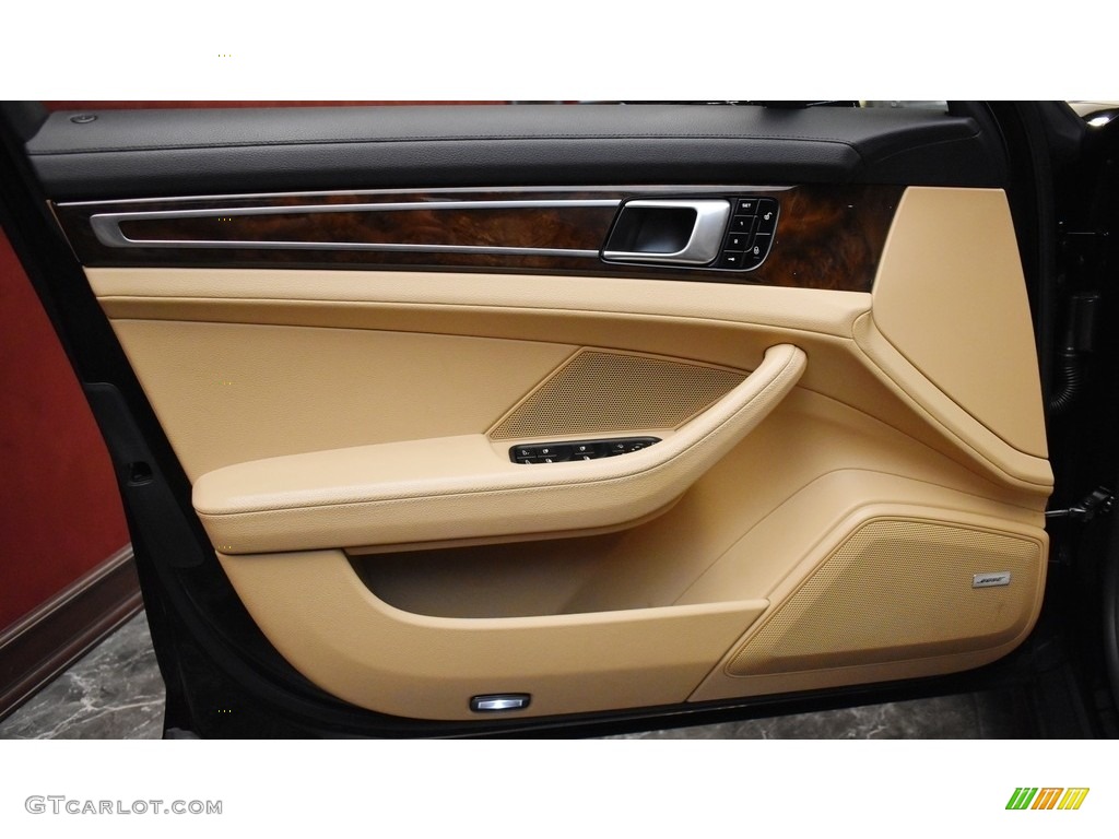2018 Porsche Panamera 4 Black/Luxor Beige Door Panel Photo #142302884