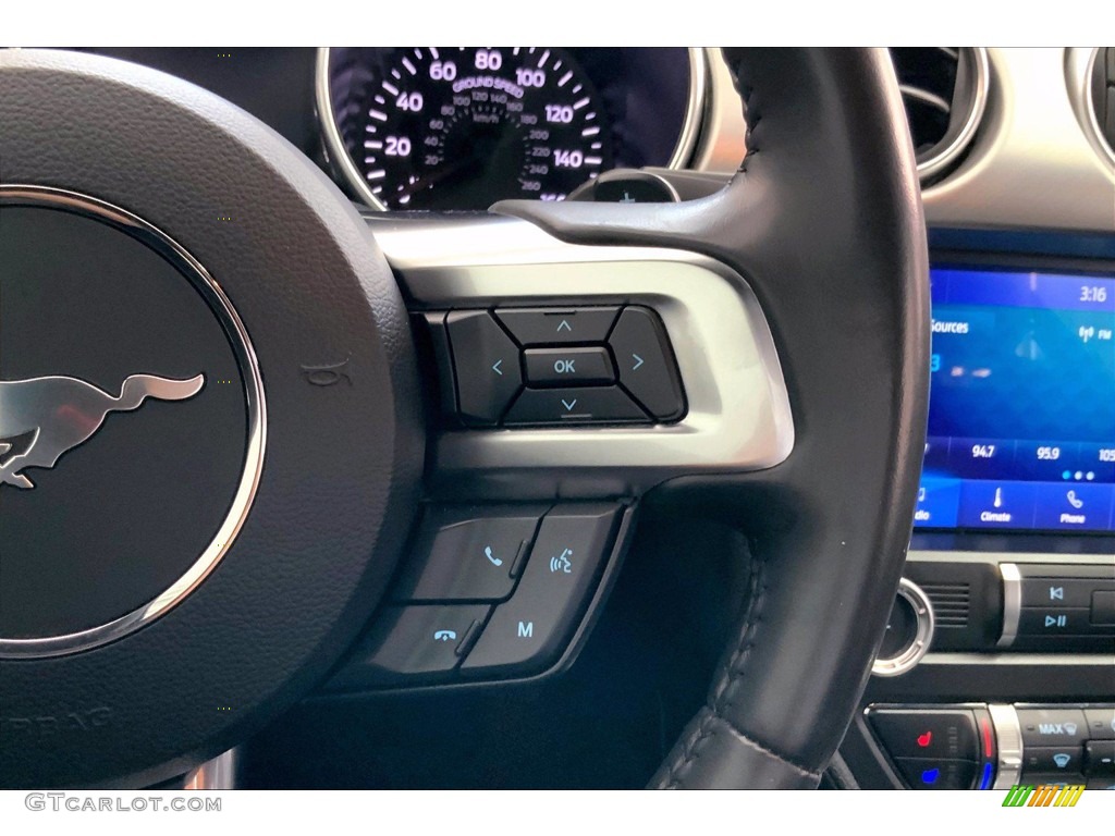 2019 Ford Mustang EcoBoost Premium Convertible Ebony Steering Wheel Photo #142307288