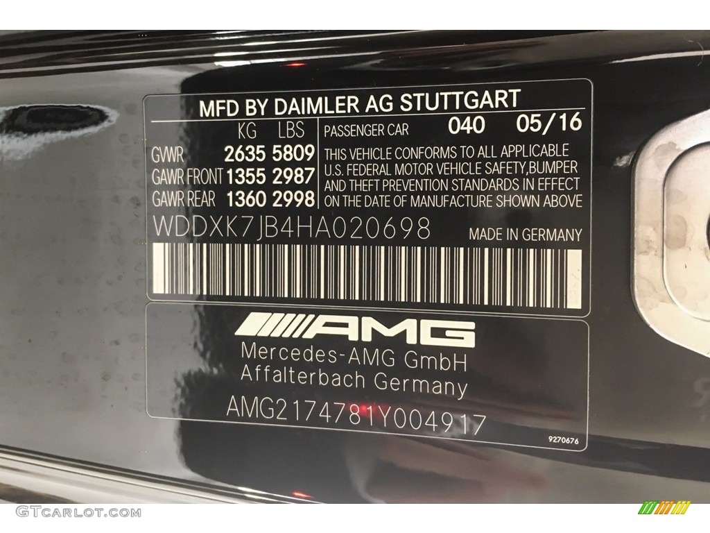 2017 Mercedes-Benz S 63 AMG 4Matic Cabriolet Color Code Photos