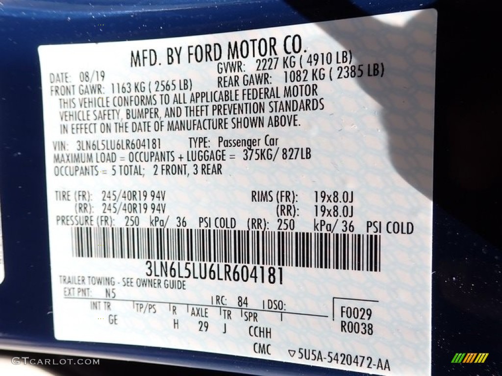 2020 Lincoln MKZ Hybrid Reserve Color Code Photos