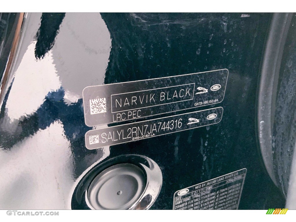 2018 Range Rover Velar Color Code PEC for Narvik Black Photo #142314097
