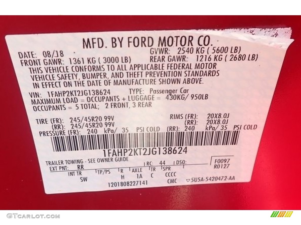 2018 Taurus Color Code RR for Ruby Red Photo #142320055