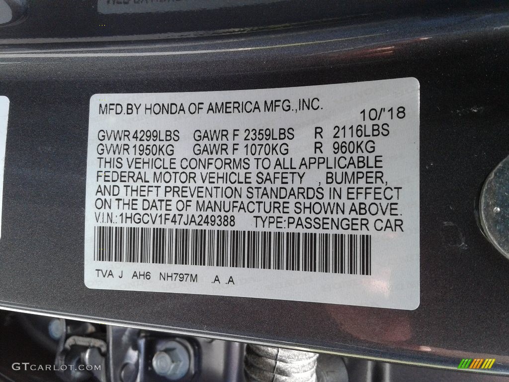 2018 Honda Accord EX Sedan Color Code Photos