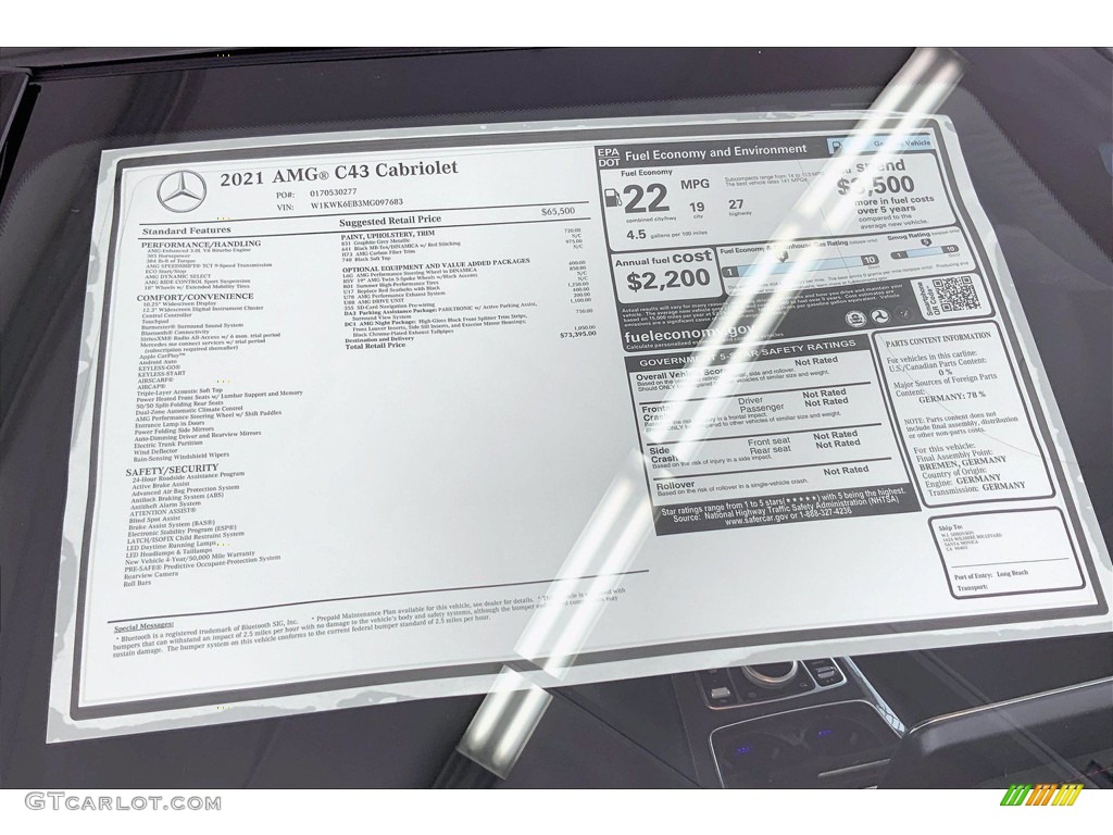 2021 Mercedes-Benz C AMG 43 4Matic Cabriolet Window Sticker Photo #142346479