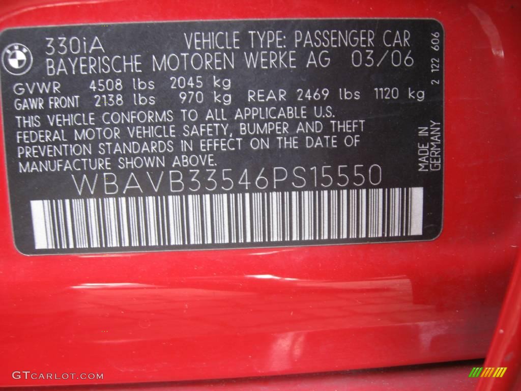 2006 3 Series 330i Sedan - Imola Red / Black photo #22