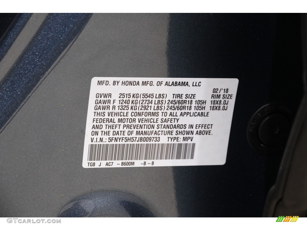 2018 Pilot Color Code B600M for Steel Sapphire Metallic Photo #142352853
