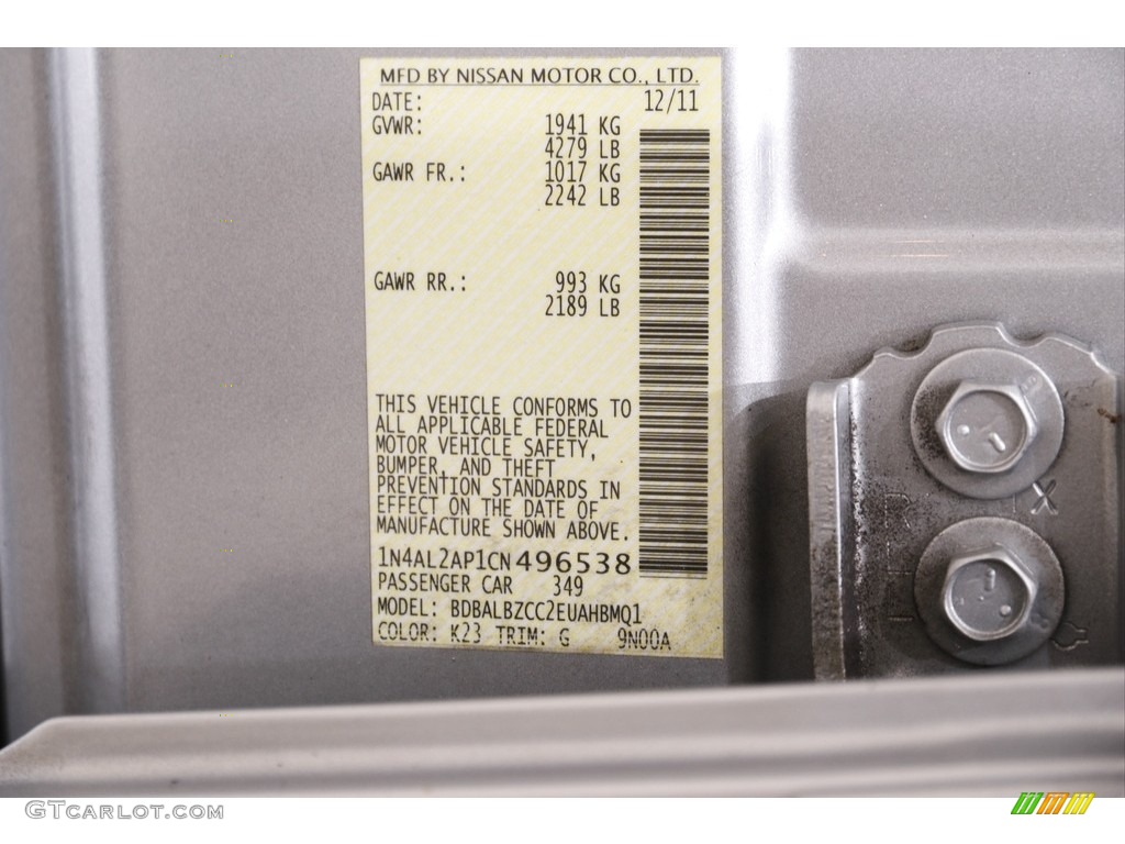 2012 Altima 2.5 SL - Brilliant Silver / Charcoal photo #17