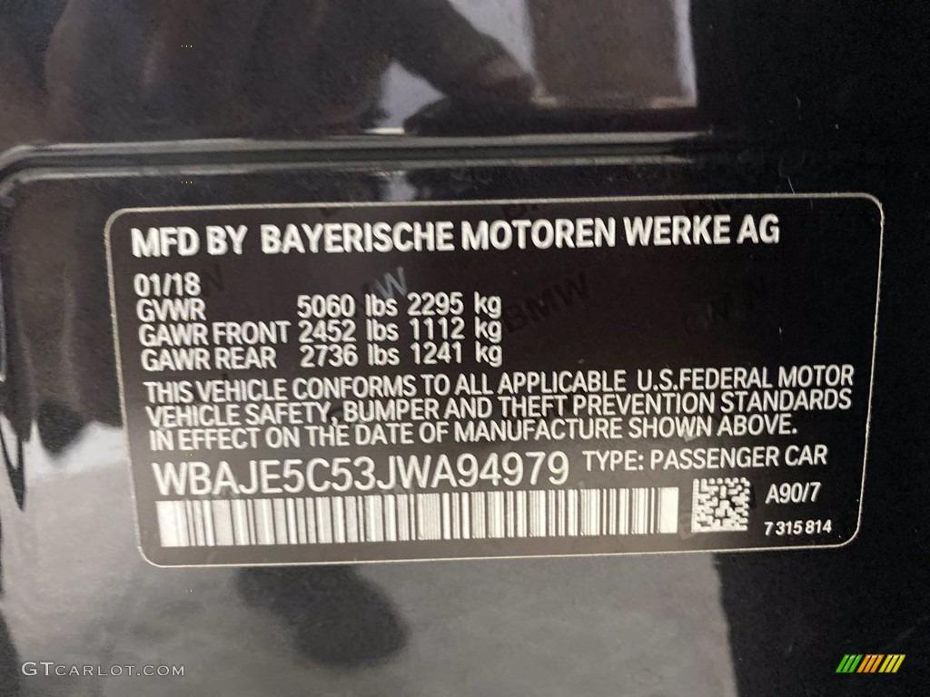 2018 5 Series 540i Sedan - Dark Graphite Metallic / Black photo #37