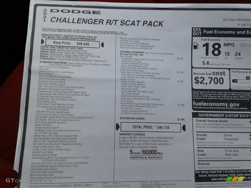 2021 Challenger R/T Scat Pack Shaker - Smoke Show / Black/Ruby Red photo #26
