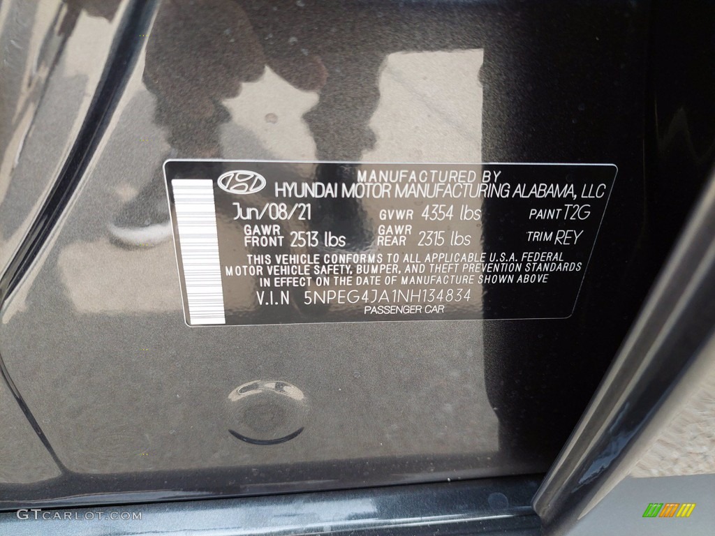 2022 Sonata Color Code T2G for Portofino Gray Photo #142390694