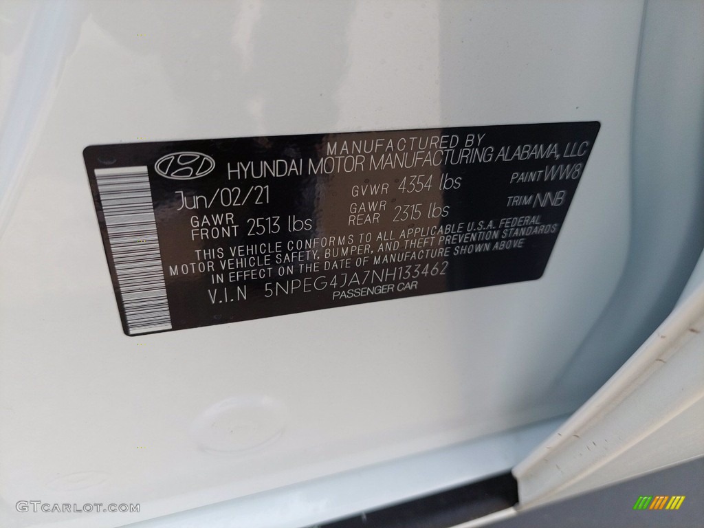 2022 Hyundai Sonata SE Color Code Photos