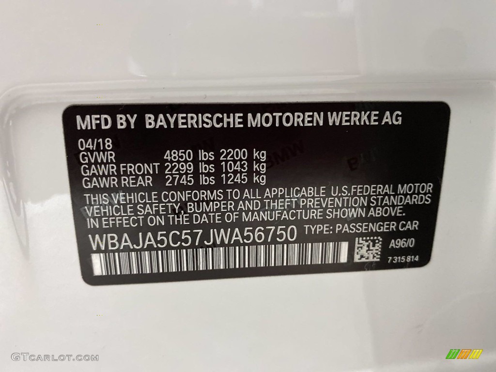 2018 5 Series 530i Sedan - Mineral White Metallic / Black photo #37