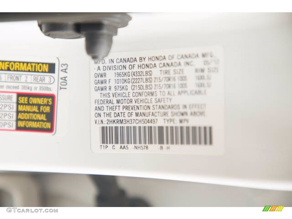 2012 CR-V LX - Taffeta White / Gray photo #36