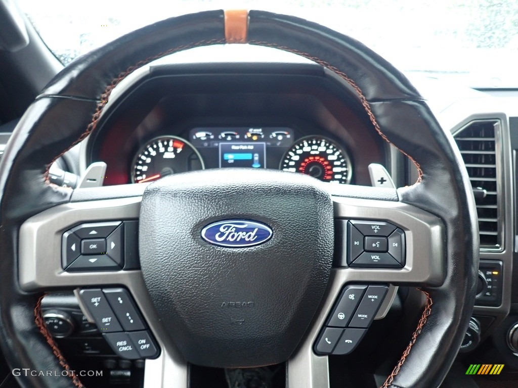 2018 Ford F150 SVT Raptor SuperCrew 4x4 Raptor Black/Orange Accent Steering Wheel Photo #142422874