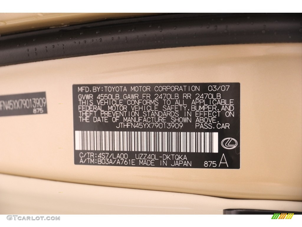 2007 Lexus SC 430 Convertible Color Code Photos