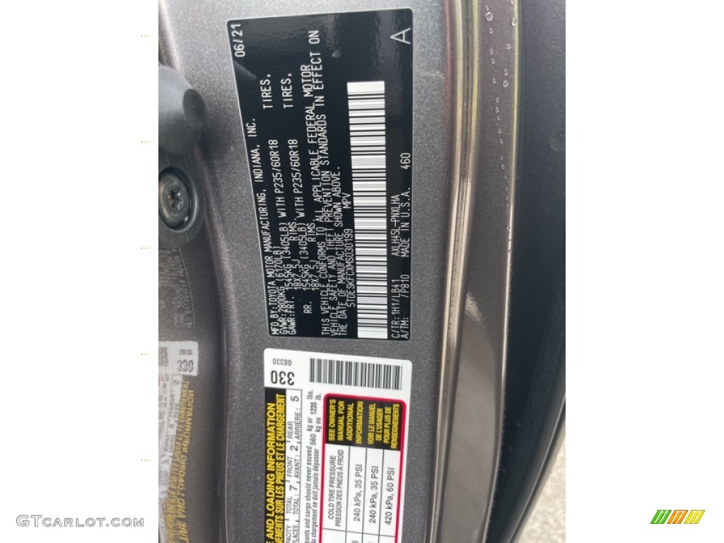 2021 Sienna Color Code 1H1 for Predawn Gray Mica Photo #142429813