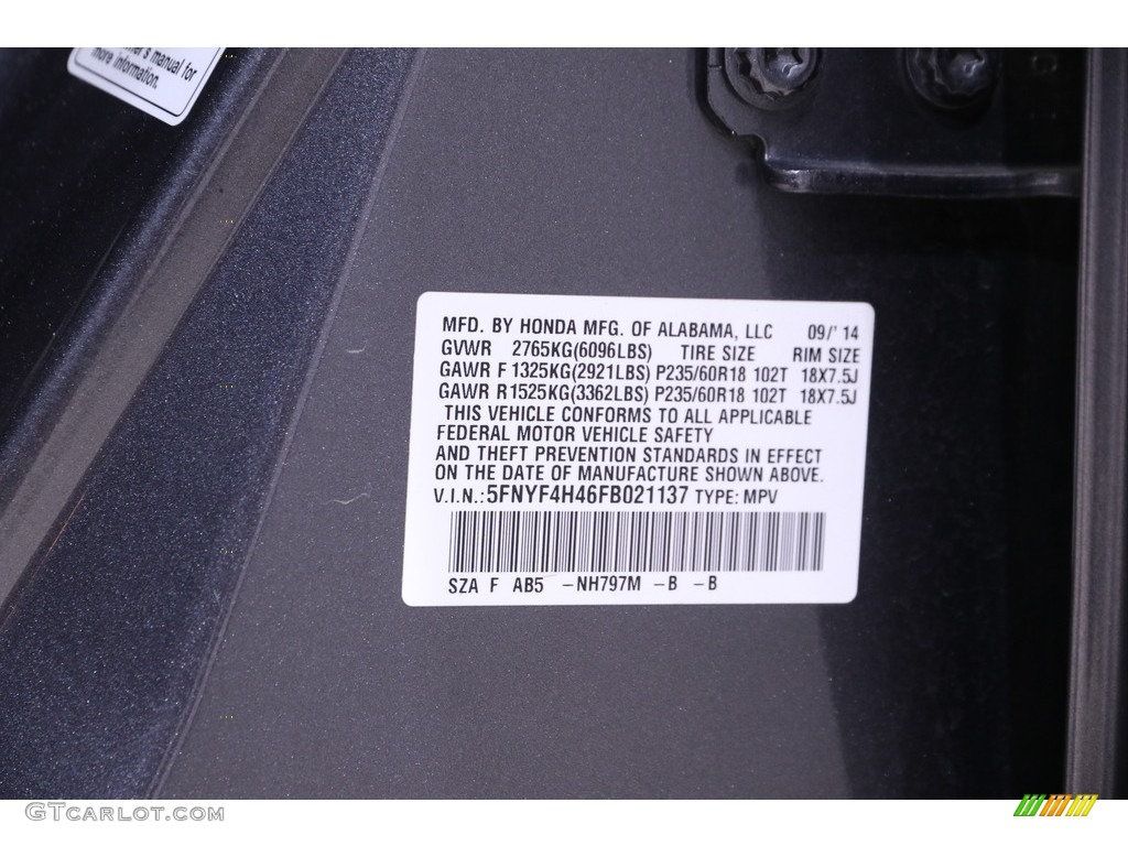 2015 Pilot EX 4WD - Modern Steel Metallic / Gray photo #22