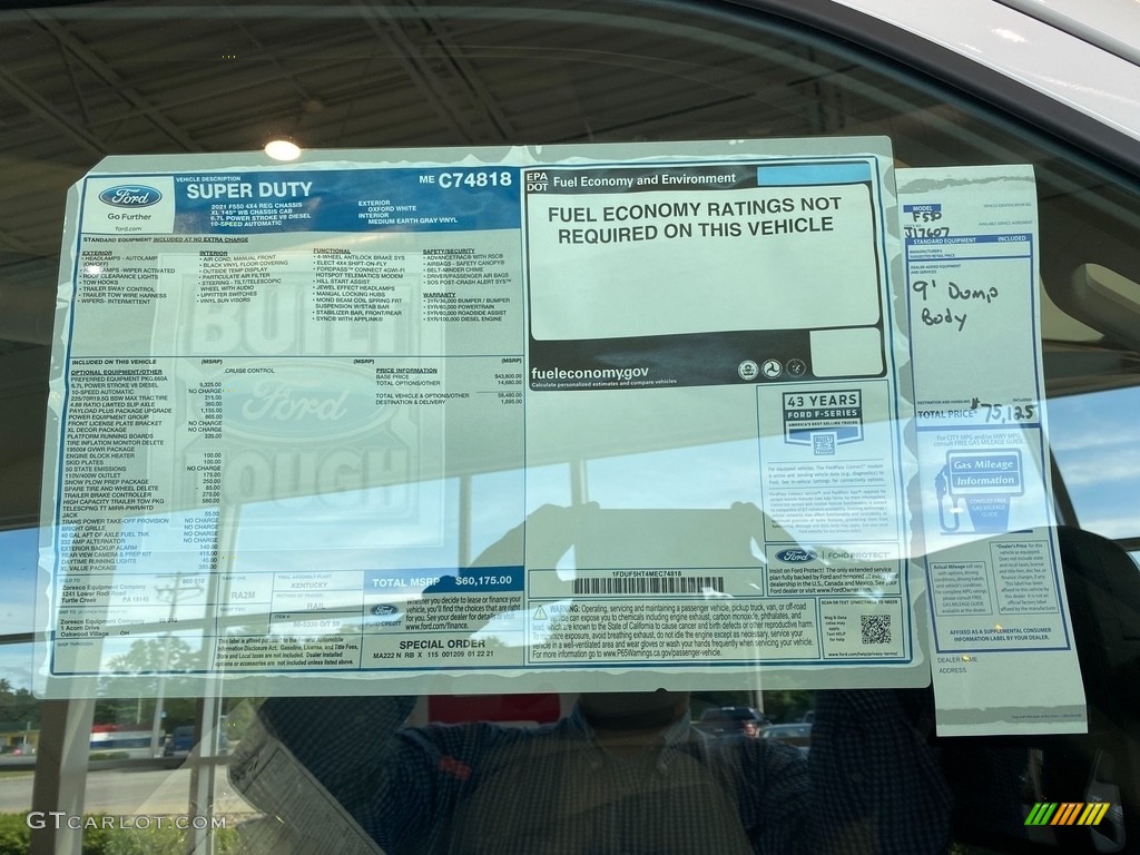 2021 Ford F550 Super Duty XL Regular Cab 4x4 Chassis Dump Truck Window Sticker Photos