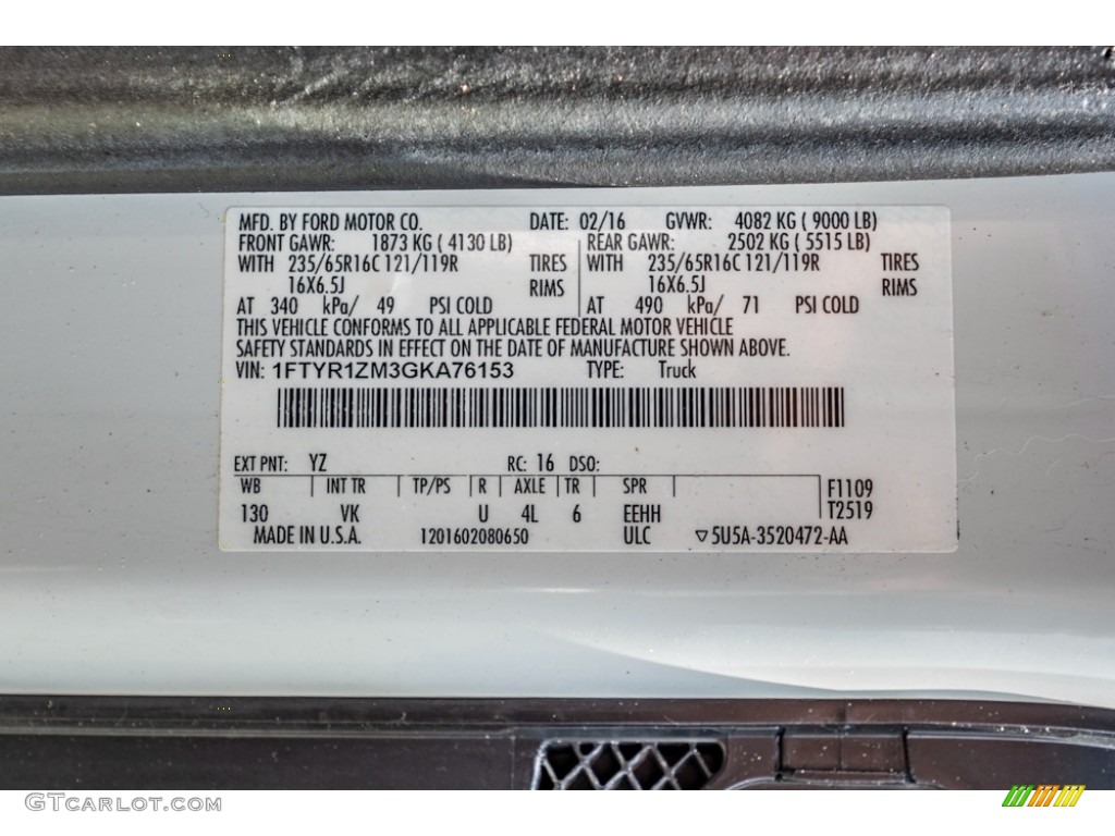2016 Ford Transit 250 Van XL LR Regular Color Code Photos