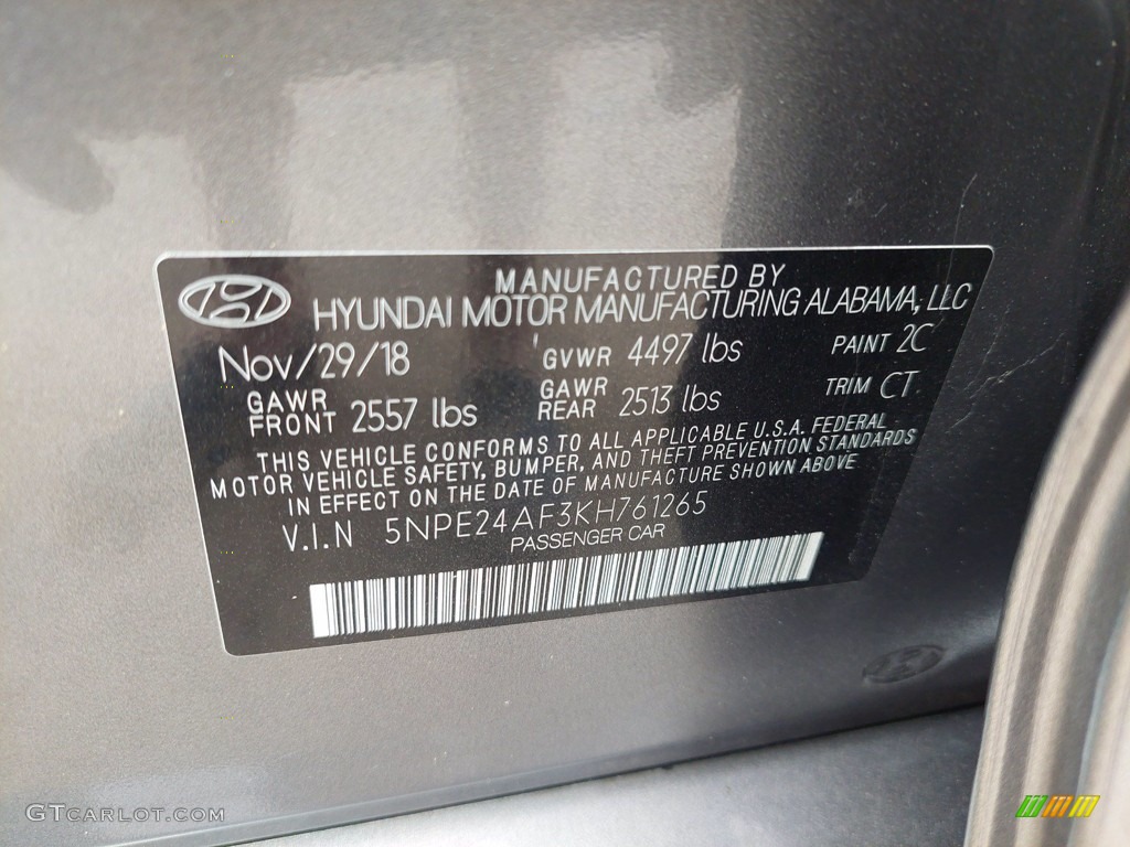 2019 Sonata SE - Machine Gray / Black photo #30