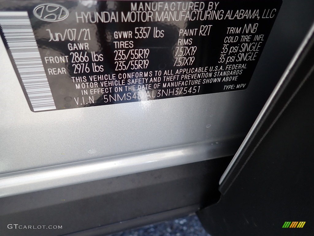 2022 Hyundai Santa Fe Limited AWD Color Code Photos