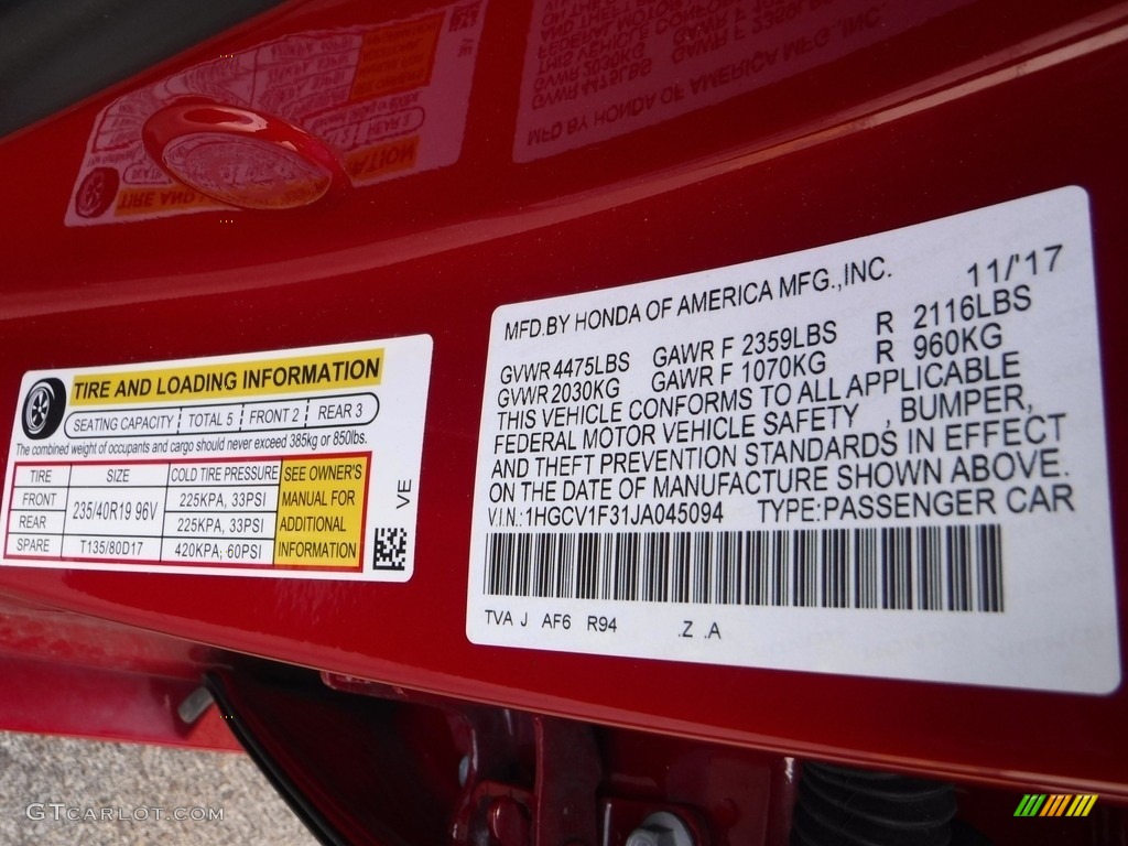 2018 Accord Sport Sedan - San Marino Red / Black photo #29