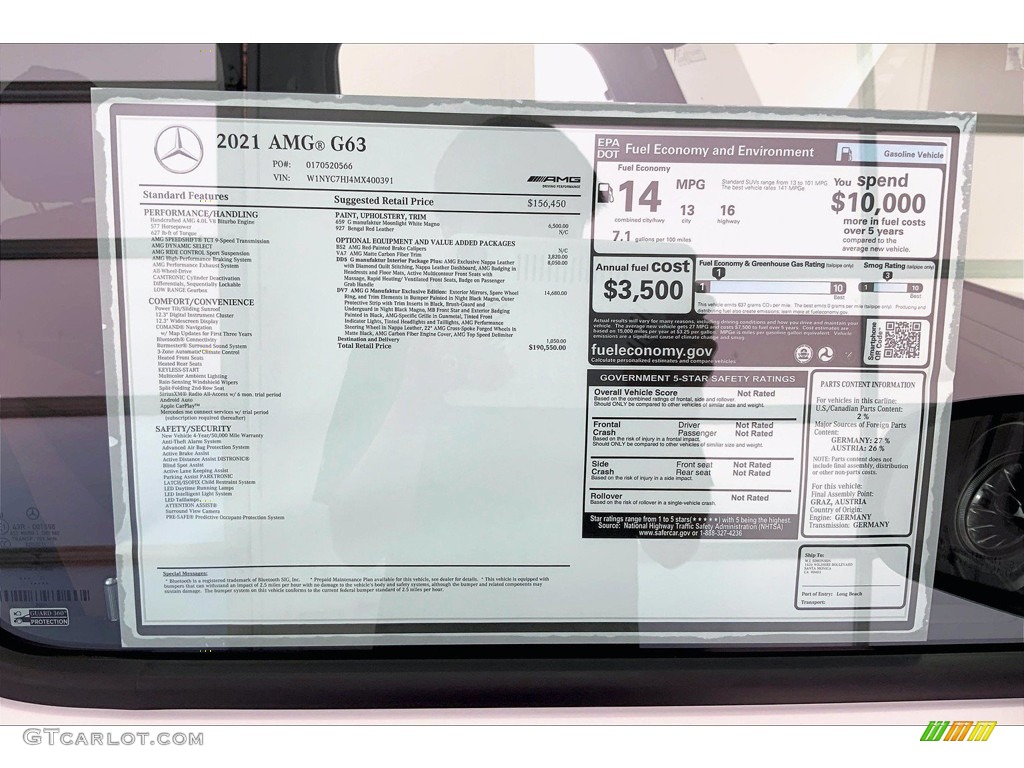 2021 Mercedes-Benz G 63 AMG Window Sticker Photo #142454241