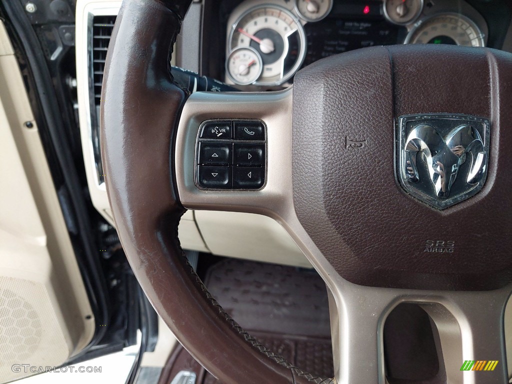 2014 Ram 3500 Laramie Longhorn Mega Cab 4x4 Canyon Brown/Light Frost Beige Steering Wheel Photo #142454589
