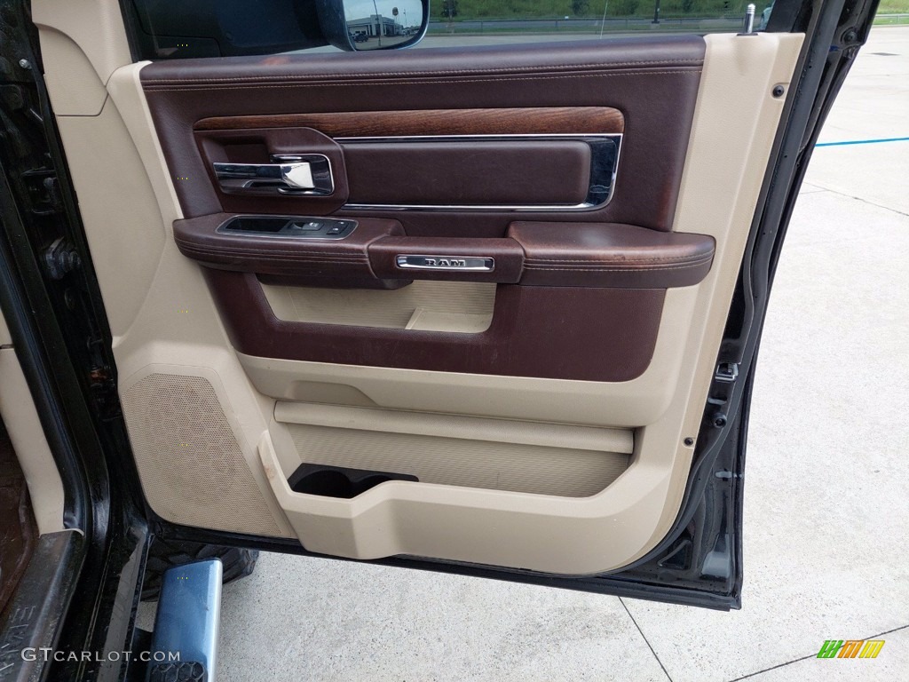 2014 Ram 3500 Laramie Longhorn Mega Cab 4x4 Canyon Brown/Light Frost Beige Door Panel Photo #142454770