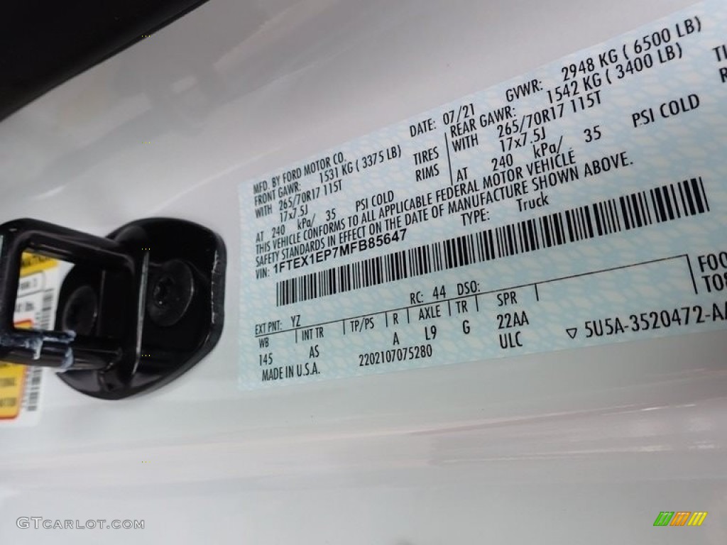 2021 Ford F150 XLT SuperCab 4x4 Color Code Photos
