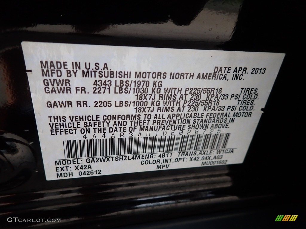 2013 Outlander Sport Color Code X42 for Labrador Black Pearl Photo #142466657