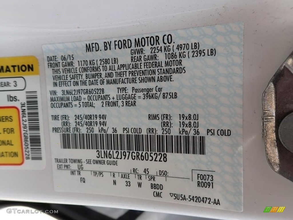 2016 MKZ Color Code UG for White Platinum Photo #142469195