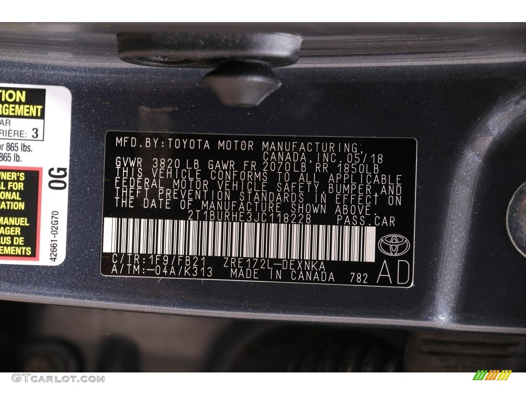 2018 Corolla LE - Slate Metallic / Black photo #18