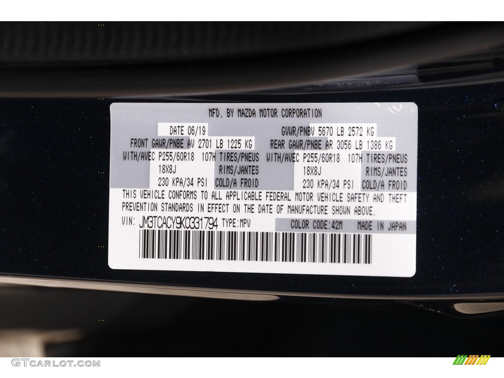 2019 CX-9 Color Code 42M for Deep Crystal Blue Mica Photo #142476573