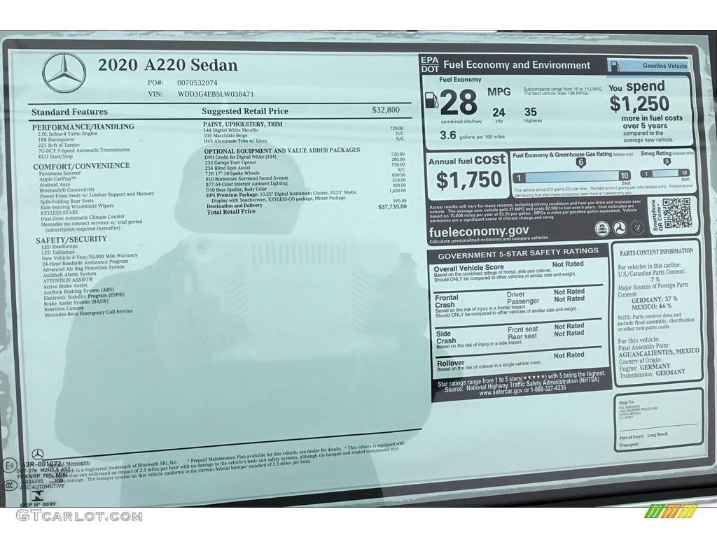 2020 A 220 Sedan - Digital White Metallic / Macchiato Beige photo #10