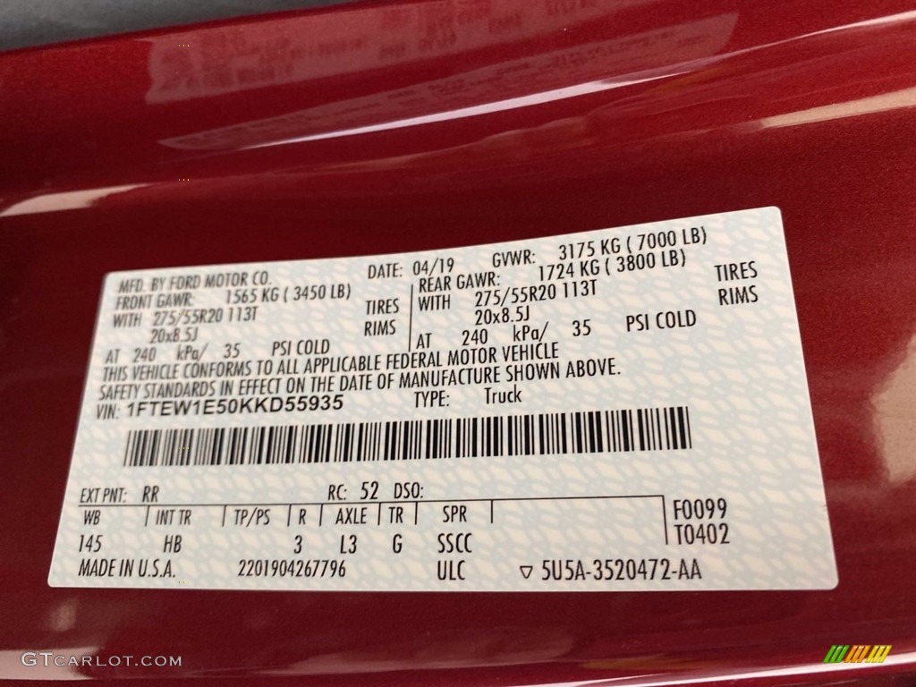2019 F150 Lariat SuperCrew 4x4 - Ruby Red / Black photo #25
