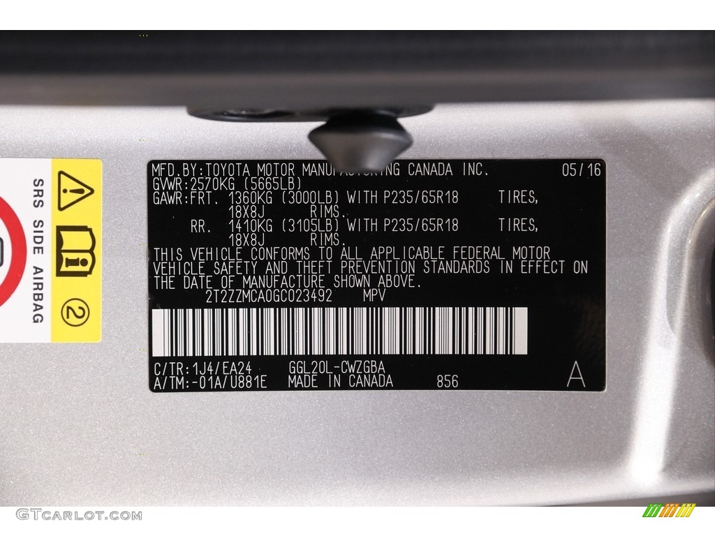 2016 RX Color Code 1J4 for Silver Lining Metallic Photo #142498882