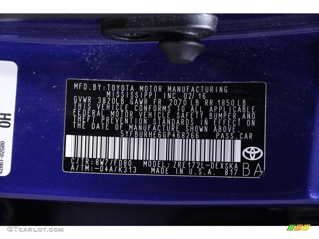 2016 Corolla S Plus - Blue Crush Metallic / Black photo #18