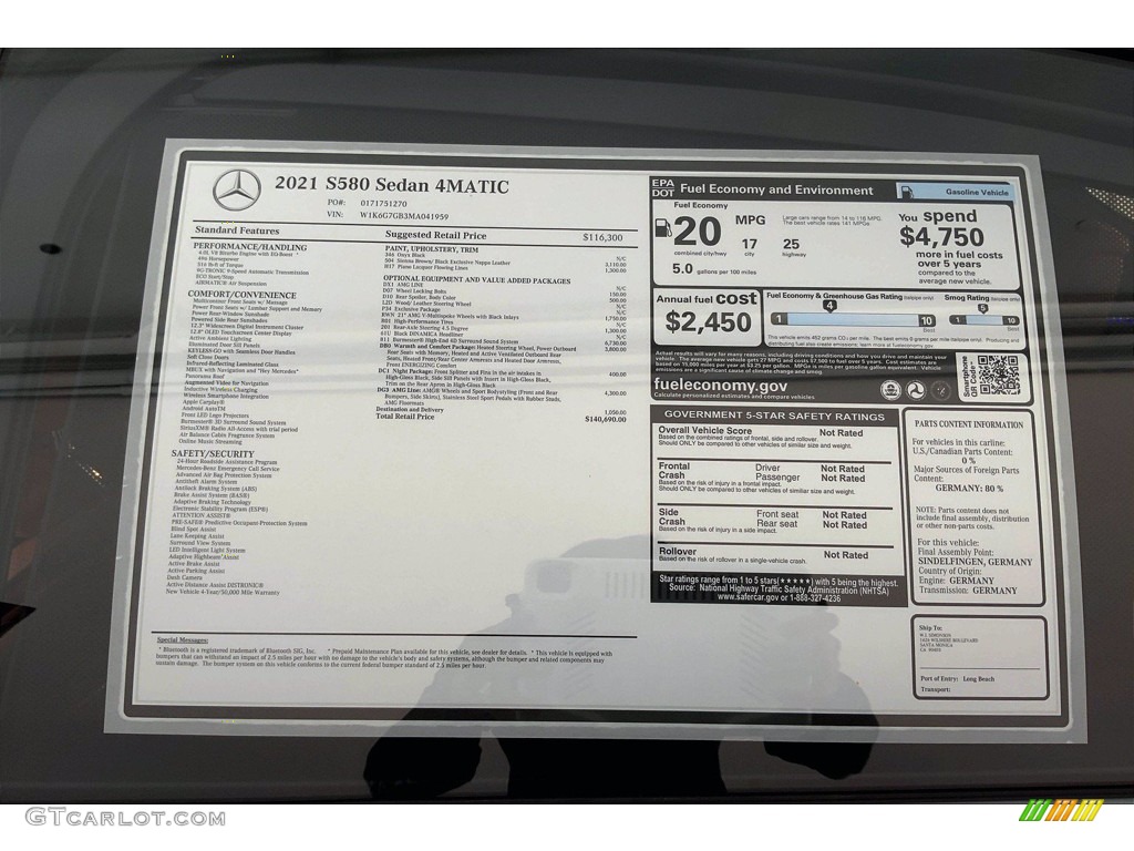 2021 Mercedes-Benz S 580 4Matic Sedan Window Sticker Photo #142508622
