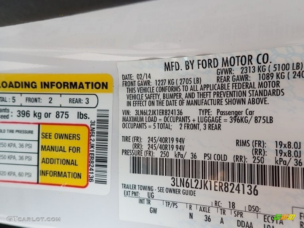 2014 Lincoln MKZ AWD Color Code Photos