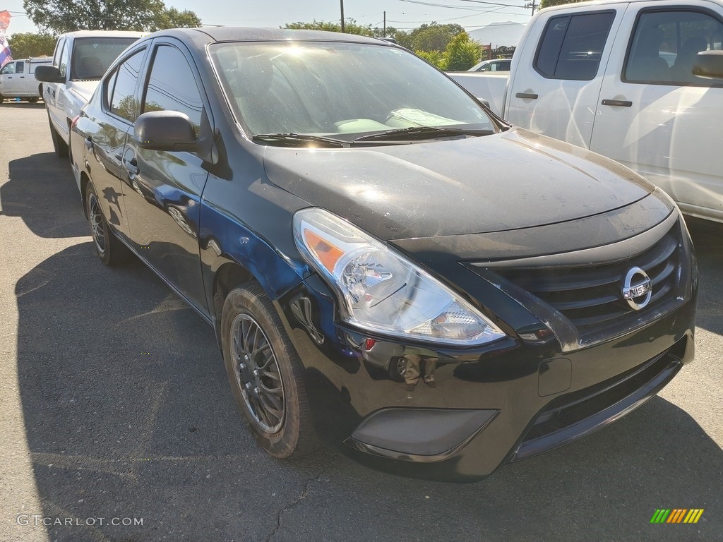 2015 Versa 1.6 S Sedan - Super Black / Charcoal photo #1
