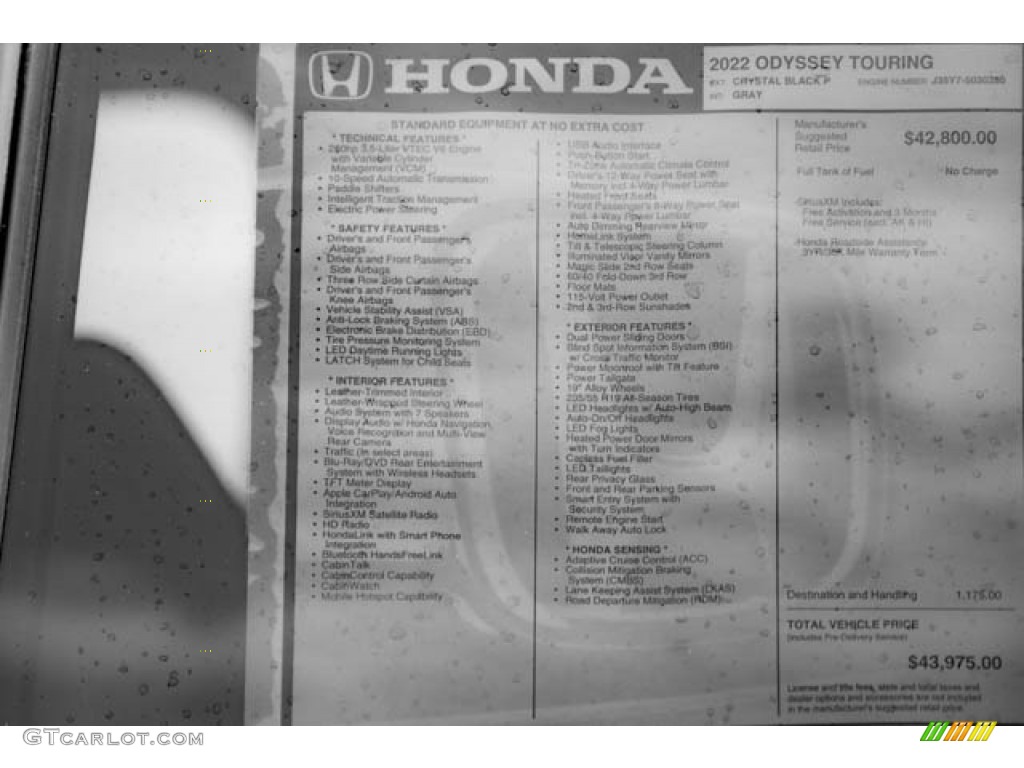 2022 Honda Odyssey Touring Window Sticker Photo #142534147