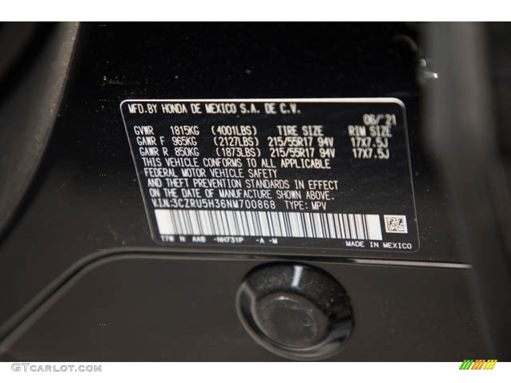 2022 HR-V Color Code NH731P for Crystal Black Pearl Photo #142534816