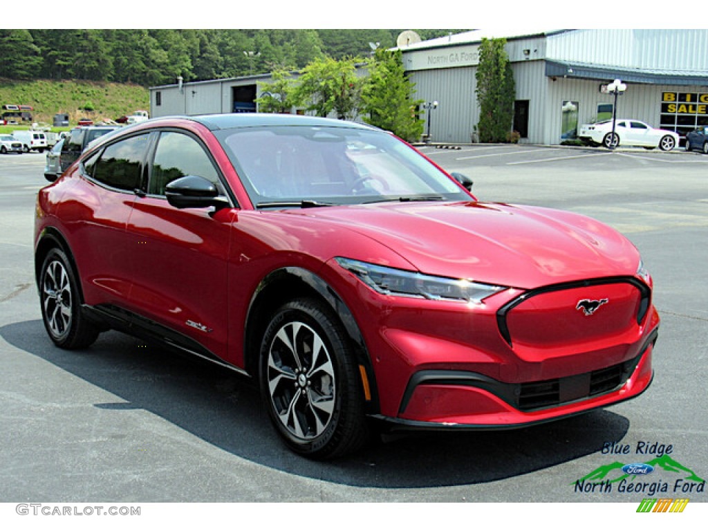 Rapid Red Metallic 2021 Ford Mustang Mach-E Premium Exterior Photo #142537928