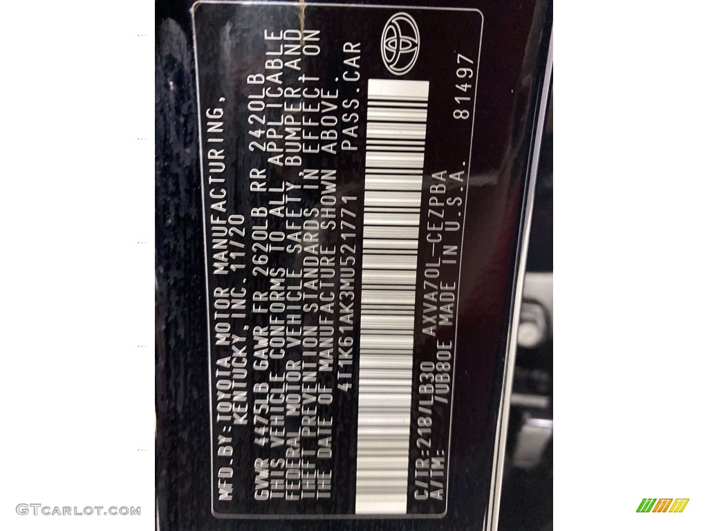 2021 Camry Color Code 218 for Midnight Black Metallic Photo #142539447