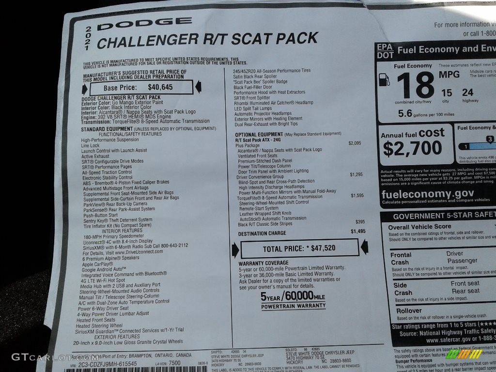 2021 Challenger R/T Scat Pack - Go Mango / Black photo #26